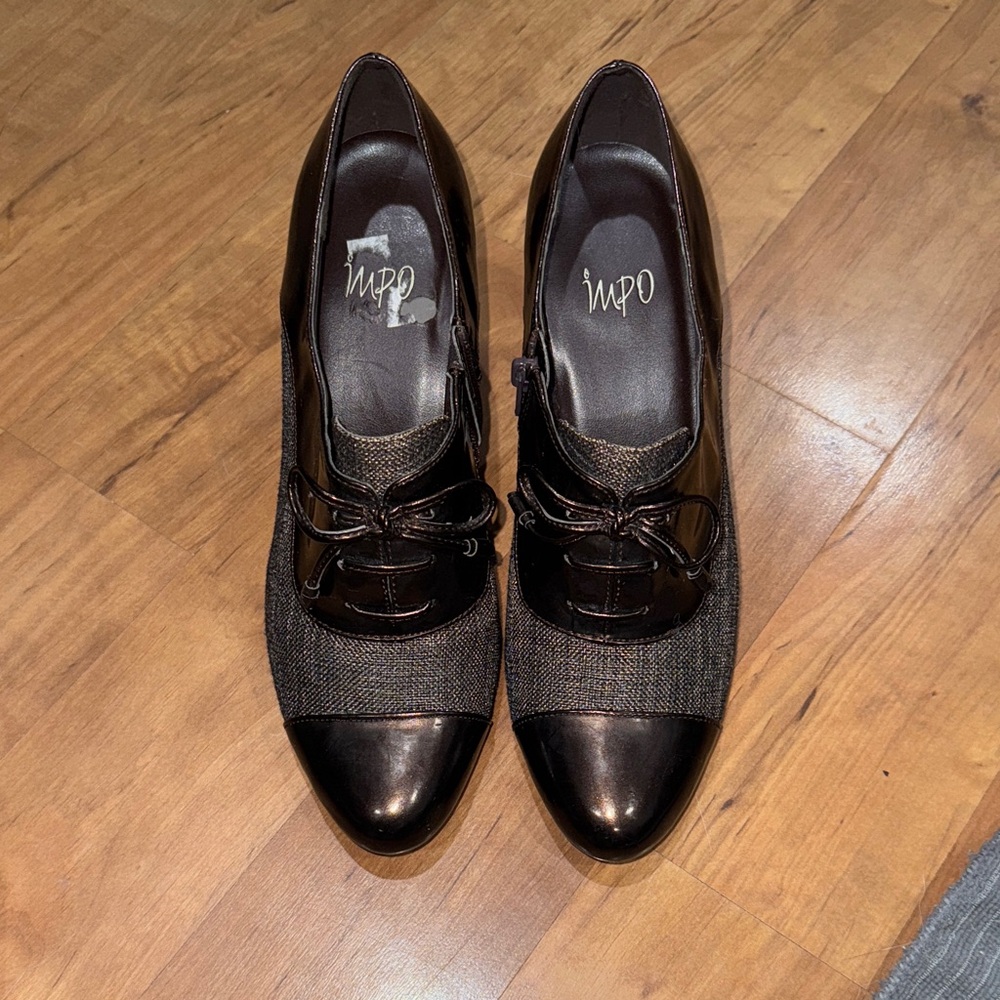 Impo Black and Gray Lace-Up Heels